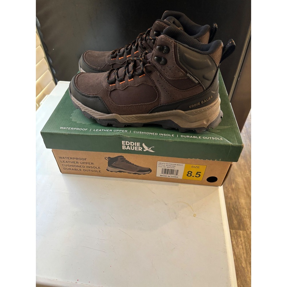 Eddie Bauer Bonham Mens Waterproof Outdoor Hiking Boots Brown‎ Leather Size 8.5